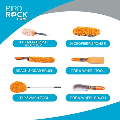 BirdRock Home Car Wash and Detailing Kit | Includes 6 pcs | Exterior and Interior Cleaning | Wheel Brush | Sponge | Duster | Extendable Cleaning Tool - Image 2