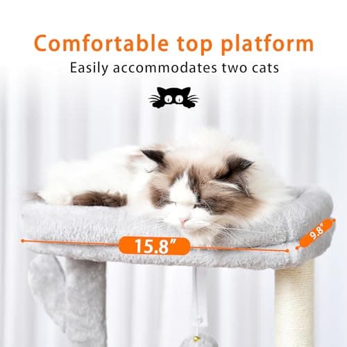 Heybly Cat Tree, 39.4 Inches Tower Condo with Scratching Post, Cat Tower for Indoor Cats, Fully Wrapped Sisal Pole, Soft Platform, 2 Baskets and Dangling Toy, Light Gray HCT006SW - Image 3