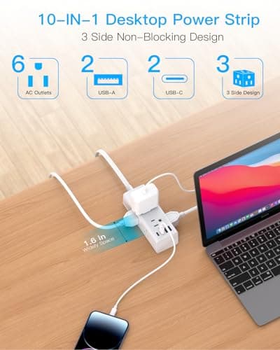 One Beat 10Ft Extension Cord with Multiple Outlets,Flat Plug Power Strip Surge Protector with 10 Ft Long Cord,6 Outlet 4 USB Ports (2USB C),Multi Outlet Wall Plug for Travel,College,Dorm Essentials - Image 3