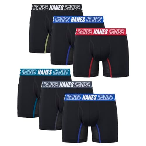 Hanes Big Moves Underwear, Anti-Chafe Boxer Briefs for Boys, 6-Pack, Black-Regular Leg