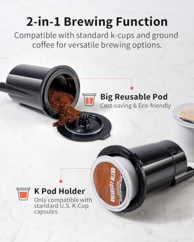 KIDISLE Hot & Iced Coffee Maker, K Cup Coffee Maker Compatible with Ground Coffee, Single-Serve Brewer with Bold Setting, Reusable Filter, Travel Mug Friendly, Compact & Quick Brew, Red - Image 3