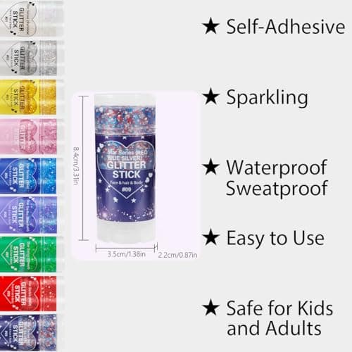 Mysense Patriotic Red White and Blue Body Glitter Stick,4th of July Accessories,Sparkling Face Hair Glitter for Fourth of July Outfit Women Kids,American Pride USA Flag Makeup for Independence Day - Image 3