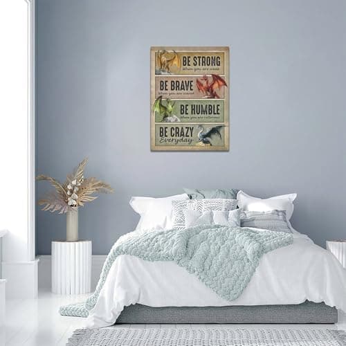 Dragon Wall Art Vintage Dragon Pictures Wall Decor Inspirational Quotes Be Strong Canvas Prints Painting Framed Artwork Decoration for Bedroom Living Room Office Bathroom 12"x16" - Image 6