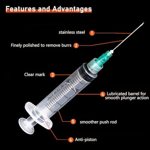 10 Pack 5ml/cc Disposable Luer Lock Lab Syringes with 21Ga 1.5 Inch Needle , Individually Sealed Packed - Image 3