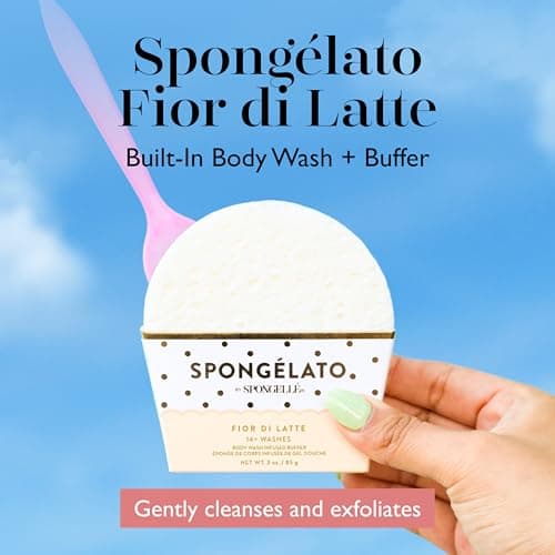 Spongelato Loofah Exfoliating Body Scrubber by Spongelle | Infused with Body Wash | Bath & Shower Loofah for Women | 14+ uses | Fior de Latte (Vanilla) Gelato Inspired - Image 2