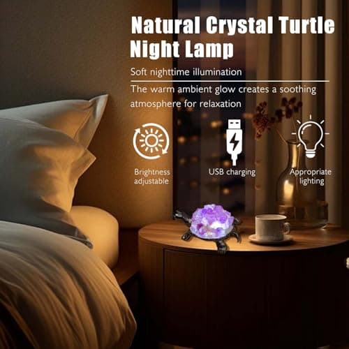 Runyangshi Natural Amethyst Turtle Night Lamp Healing Crystal Bedroom Bedside Table Lamp USB Port Home Decor Women Men Gift - Image 4