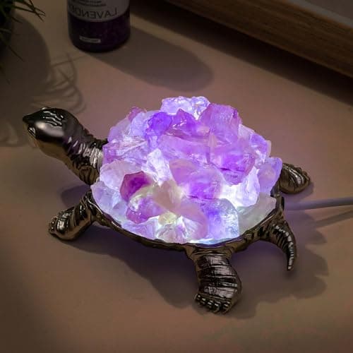 Runyangshi Natural Amethyst Turtle Night Lamp Healing Crystal Bedroom Bedside Table Lamp USB Port Home Decor Women Men Gift