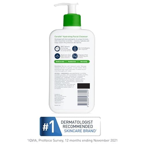 CeraVe Hydrating Facial Cleanser, Moisturizing Face Wash For Dry Skin, Hyaluronic Acid + Ceramides + Glycerin, Hydrating Cleanser For Normal To Dry Skin, National Eczema Association Certified - Image 7