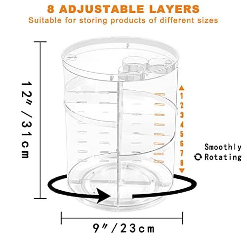 Rotating Makeup Organizer, DIY 8 Adjustable Layers Spinning Skincare Organizer, Cosmetic Display Case with Brush Holder Perfume Tray, Multi-Function Storage Carousel for Vanity Bathroom Countertop - Image 3