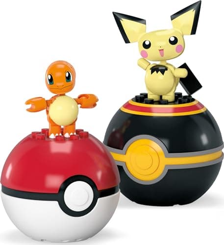 MEGA Pokémon Building Toys Set Pichu & Charmander with 40 Pieces, 2 Poseable Characters and Poké Ball, 2 Inches Tall, for Kids - Image 3