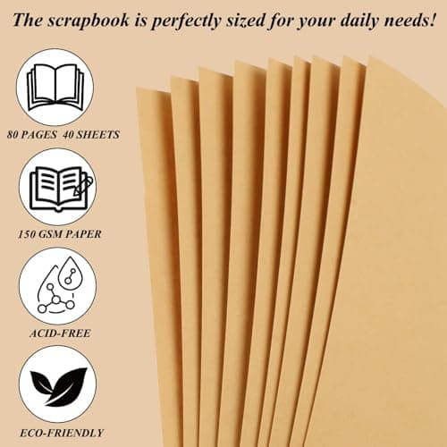 Joyberg Scrapbook 80 Pages, Scrapbooking Supplies 8 x 8 In, Scrapbook Album Suitable for Album Memory Book Wedding, Anniversary Family, DIY Craft Projects (Brown) - Image 5