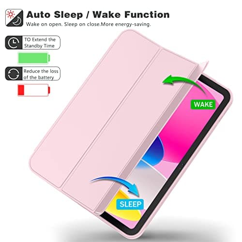 iMieet iPad (A16) Case/iPad 10th Generation Case [11-Inch 2025/10.9 Inch 2022] with Pencil Holder, Trifold Stand Smart Cover with Soft TPU Back,Auto Wake/Sleep(Pink) - Image 4