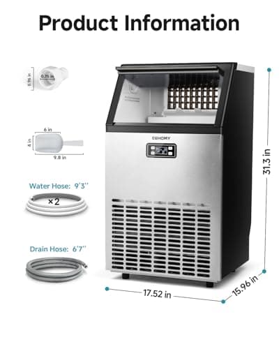 EUHOMY Commercial Ice Maker Machine, 100lbs/24H Stainless Steel Under Counter ice Machine with 33lbs Ice Storage Capacity, Freestanding Ice Maker. - Image 7