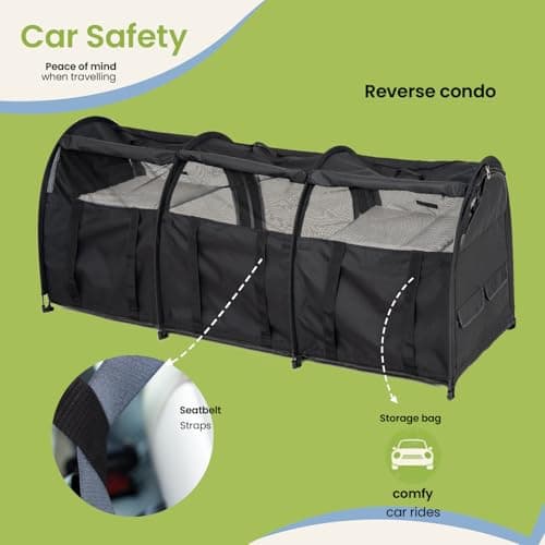 Portable Three Compartment Show House Cat Cage Condo - Easy to Fold & Carry Kennel - Comfy Puppy Home & Dog Travel Crate with Portable Carry Bag,2 Hammocks,3 Mats and Collapsible Litter Boxs - Image 7