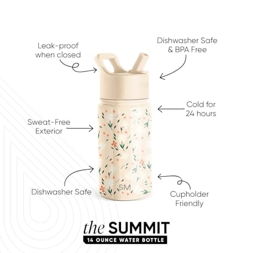 Simple Modern Kids Summit Water Bottle with Straw Lid | 14oz Stainless Steel Cup Insulated Tumbler for Toddlers, School | Chloe Floral - Image 3