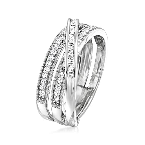 Ross-Simons 0.33 ct. t.w. Round and Baguette Diamond Crisscross Ring in Sterling Silver. Size 7 - Image 3