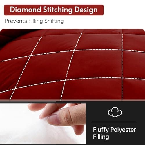 MUXHOMO 7 Pieces Queen Comforter Set, Reversible Bed in a Bag Queen Size, All Season Bedding Set with Comforter, Flat Sheet, Fitted Sheet, Pillowcases & Shams, Red & Black - Image 8