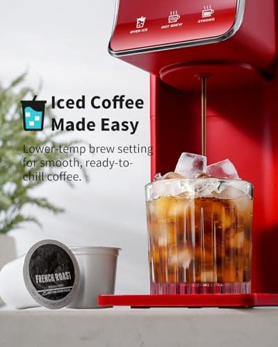 KIDISLE Hot & Iced Coffee Maker, K Cup Coffee Maker Compatible with Ground Coffee, Single-Serve Brewer with Bold Setting, Reusable Filter, Travel Mug Friendly, Compact & Quick Brew, Red - Image 2