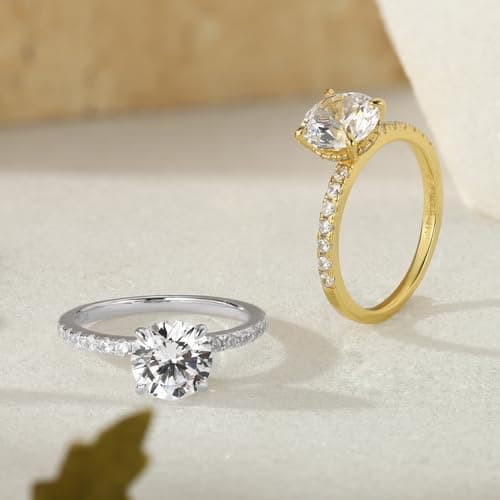 SMILEST 2ct Engagement Rings for Women, 14K White Gold Plated Solid 925 Sterling Silver Hidden Halo Engagement Ring for Women Promise Rings for Her Solitaire Sterling Silver Ring Size 7 - Image 6