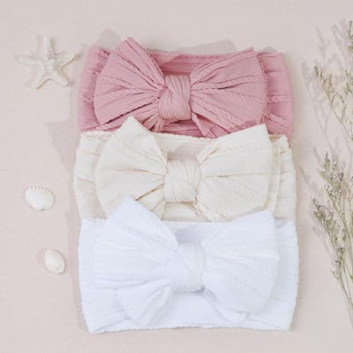CÉLLOT 6 Pcs Super Stretchy Soft Handmade Headbands with Double Bows Head Wrap Nylon Hair Accessories For Newborn Baby Girls Infant Toddlers Kids(Pink) - Image 4
