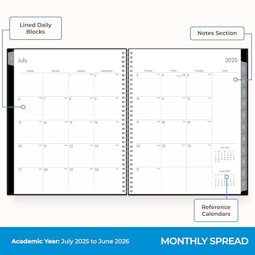 Blue Sky 2025-2026 Weekly and Monthly Academic Year Planner Calendar, July 2025 - June 2026, 8" x 10.875", Flexible Cover, Wirebound, Laminated Tabs, Dainian - Image 4