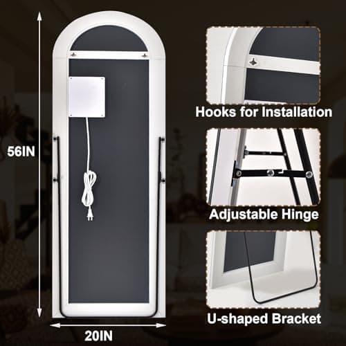 GLSLAND 20"x56" Arched LED Full Length Mirror with Lights – Wall Mounted or Standing Full Body Mirror for Bedroom/Cloakroom – Dimmable with 3 Color Lighting Modes - Image 6
