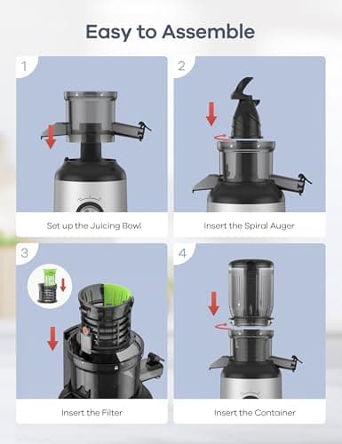 Ganiza Juicer Machines, Slow Masticating Juicers with Large Feed Chute for Whole Fruits & Vegetables, Cold Press Juicer with 3 Replace Filters for Batch Juicing, Easy to Clean, BPA Free(Silver) - Image 6