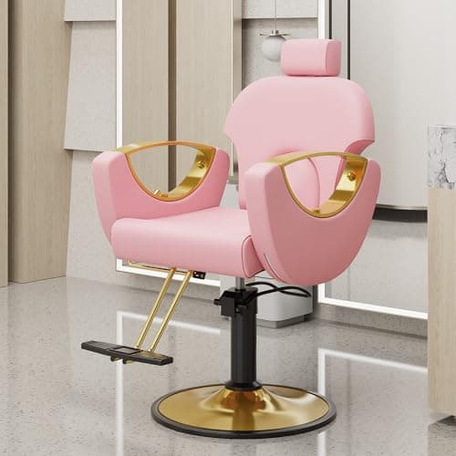 LOUVIXA Barber Chair for Hair Stylist, Height Adjustable Hydraulic Hair Reclining Salon Chair, 360 Degrees Rotation, Multi-Function Shampoo Chair for Salon Barbershop (Modern Pink) - Image 9