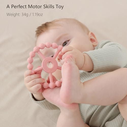 3 Pack Ring Teether Baby Infant Toys, Baby Essentials, Silicone Teething Ring Toys for Babies 6 Months, Seposeve Toddler Teethers 6-12 Months 12-24 Months, Infant Teething Relief, Purple Pink White - Image 5