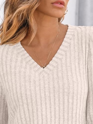 AUTOMET Womens V Neck Long Sleeve Shirt Fall Fashion Tops Tunic Dressy Casual Sweater Clothes Cute Trendy Work Outfits 2025 Apricot L - Image 5