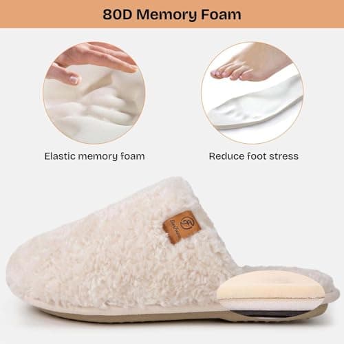 EverFoams Women's Fuzzy Slip-on Slippers Warm Cozy Soft Lightweight Memory Foam Indoor House Shoes Cream White, 7-8 US - Image 3