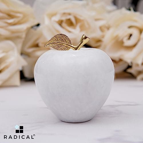 Radicaln Marble Decoration Piece New White 3" Inch Handmade Apple Paperweight Desk Décor - Suitable For Office Desk Décor & Home Décor Paper Weight - Image 2