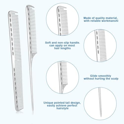 Amazon.com : Stainless Steel Fine Tooth Comb, 2 PCS Metal Rat Tail Comb for Men Anti-Static Professional Barber Hair Styling Combs Space Aluminum Unbreakable Metal Haircut Hair Combs for Men Women, Heat Resistant : Beauty & Personal Care - Image 8