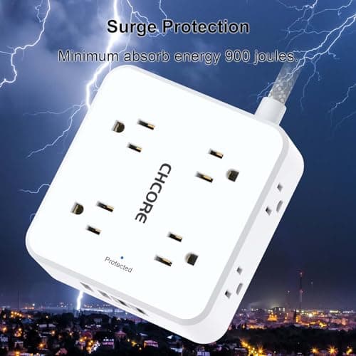 Surge Protector Power Strip - CHCORE 5Ft Braided Extension Cord with 8 Outlets with 4 USB (2 USB C) Charging Ports, Flat Plug Multi Plug Outlet Extender Charging Station for Home Office, ETL, White - Image 6