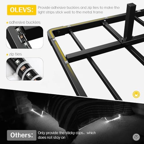 OLEVS King Size Floating Bed Frame, Metal Platform, with LED Light and Charging Station, No Box Spring Needed, Noise-Free, Easy Assembly - Image 6