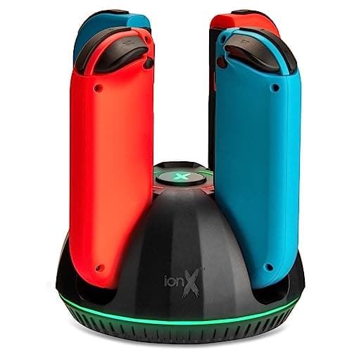 ionX Charging Dock for 4 Controllers, Compatible with 4 Nintendo Switch Joy-Con Controllers (Black)