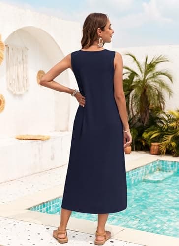 MOLERANI Womens Long Summer Maxi Dresses for Women 2025 Loose Long Dress Sleeveless Tee Shirt Dress Casual Maxi Dress,Navy Blue,M - Image 4