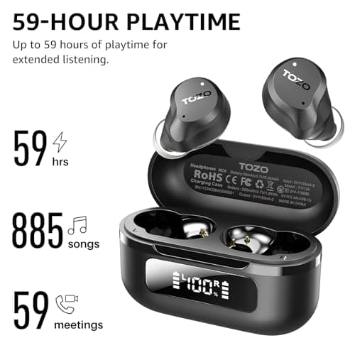 TOZO Hybrid Active Noise Cancelling Wireless Earbuds, 6 Mics ENC Clear Call, IPX8 Waterproof, in Ear Bluetooth 5.3 Headphones Stereo Bass Ear Buds 59H Playtime with LED Display 32 EQs via APP - Image 3