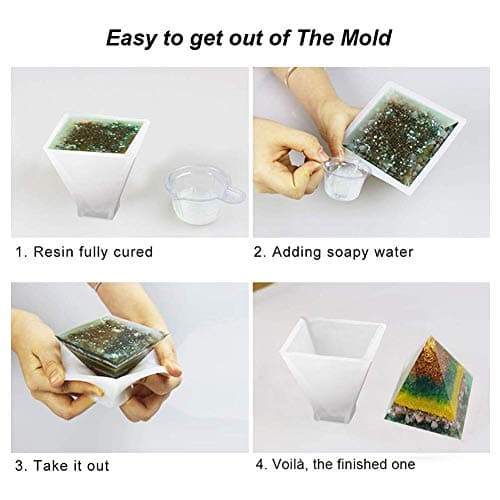 Silicone Resin Molds 5Pcs Resin Casting Molds Including Sphere, Cube, Pyramid, Square, Round with 1 Measuring Cup & 5 Plastic Transfer Pipettes for Resin Epoxy, Candle Wax, Soap, Bowl Mat etc - Image 6