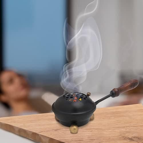 Amazon.com: Premium Handmade Black Iron Incense Burner with Wooden Handle and Lid – Removable Screen, 3.15 Inch Diameter, 8.66 Inch Length : Home & Kitchen - Image 8