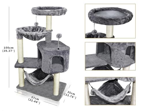 YUNIQUE Cat Tree with Cat Condo and Big Hammock, Grey - Image 3