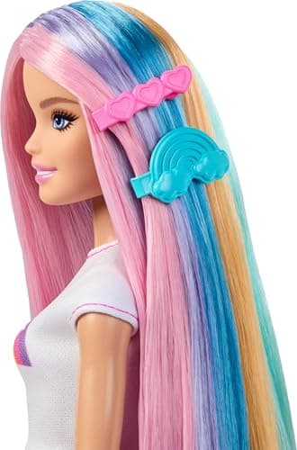​Barbie Rainbow Sparkle Hair Doll and Accessories | Fashion Doll Featuring Extra-Long Hair with 12 Stylish Accessories Including Glitter Tube and Hair Dryer - Image 5
