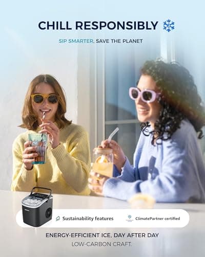 EUHOMY Countertop Ice Maker Machine with Handle, 26lbs in 24Hrs, 9 Ice Cubes Ready in 6 Mins, Auto-Cleaning Portable Ice Maker with Basket and Scoop, for Home/Kitchen/Camping/RV. (Black) - Image 8