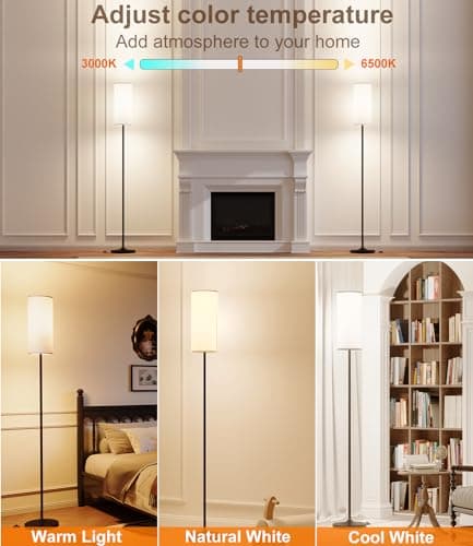 luckystyle LED Floor Lamp for Living Room, Dimmable Standing Lamps with Foot Switch,Remote Custom Color Temperature Black Pole Lamp with Lampshade,12W Led Bulb Tall Lamps for Bedroom Office Kid Room - Image 3