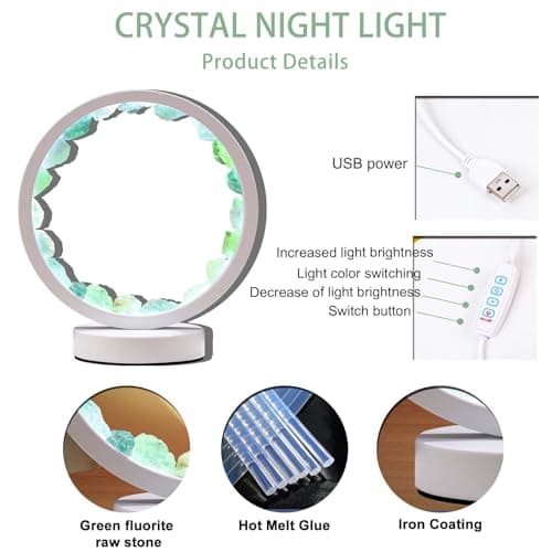 Runyangshi Natural Crystal Green Fluorite Round White Frame Tri-Color Ambient Light Home Decoration Night Light Mother's Day Gift - Image 3