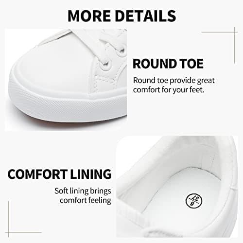SERNIAL Women's White Tennis Shoes PU Leather Sneakers Casual Walking Shoes for Women(White,US9) - Image 3