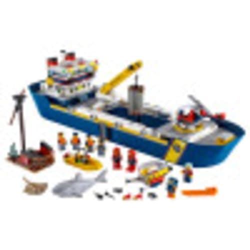 LEGO City Ocean Exploration Ship 60266, Toy Exploration Vessel, Mini Helicopter, Submarine, Shipwreck with Treasure, Lifeboat, Stingray, Shark, Plus 8 Minifigures (745 Pieces) - Image 3
