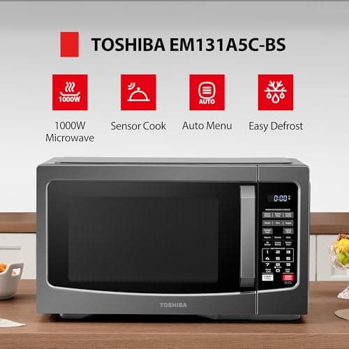 TOSHIBA EM131A5C-BS Countertop Microwave Ovens 1.2 Cu Ft, 12.4" Removable Turntable Smart Humidity Sensor 12 Auto Menus Mute Function ECO Mode Easy Clean Interior Black Color 1000W - Image 2