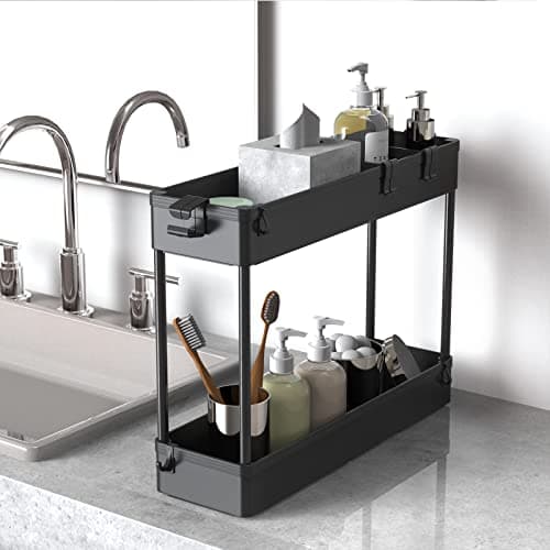 SPACELEAD Slim Storage Cart 4 Tier,Bathroom Organizer Rolling Utility,Mobile Shelving Unit Slide Out for Office, Kitchen, Laundry Room & Narrow Places,Black - Image 3