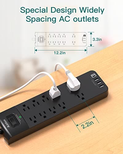 Power Strip - Addtam Surge Protector with 10 Outlets and 4 USB Ports, 6 Feet Extension Cord with Flat Plug, 2700 Joules, ETL Listed, Black - Image 4